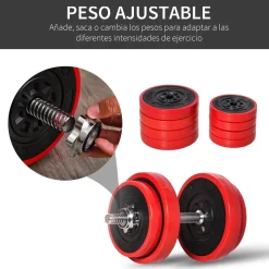 Set de mancuernas Homcom 2 en 1 20kg 8 discos + 2 barras rojo