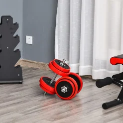 Set de mancuernas Homcom 2 en 1 20kg 8 discos + 2 barras rojo