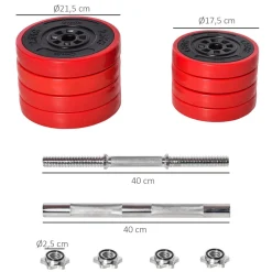 Set de mancuernas Homcom 2 en 1 20kg 8 discos + 2 barras rojo