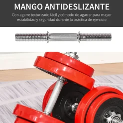 Set de mancuernas Homcom 2 en 1 20kg 8 discos + 2 barras rojo