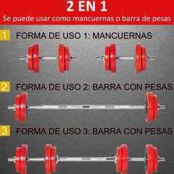Set de mancuernas Homcom 2 en 1 20kg 8 discos + 2 barras rojo