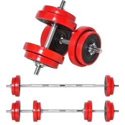 Set de mancuernas Homcom 2 en 1 20kg 8 discos + 2 barras rojo