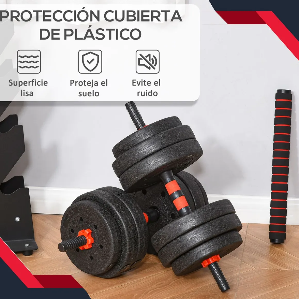Set de mancuernas Homcom 2 en 1 25kg con barras negro