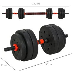 Set de mancuernas Homcom 2 en 1 25kg con barras negro