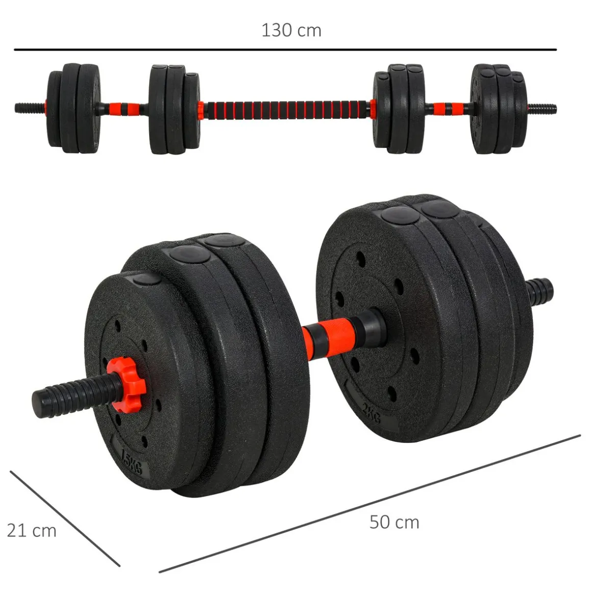Set de mancuernas Homcom 2 en 1 25kg con barras negro