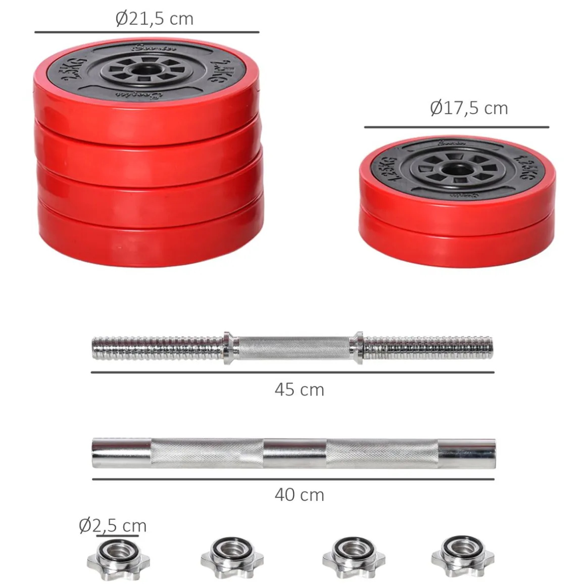 Set de mancuernas Homcom 12 discos + 2 barras + biela + 4 tuercas 30kg rojo
