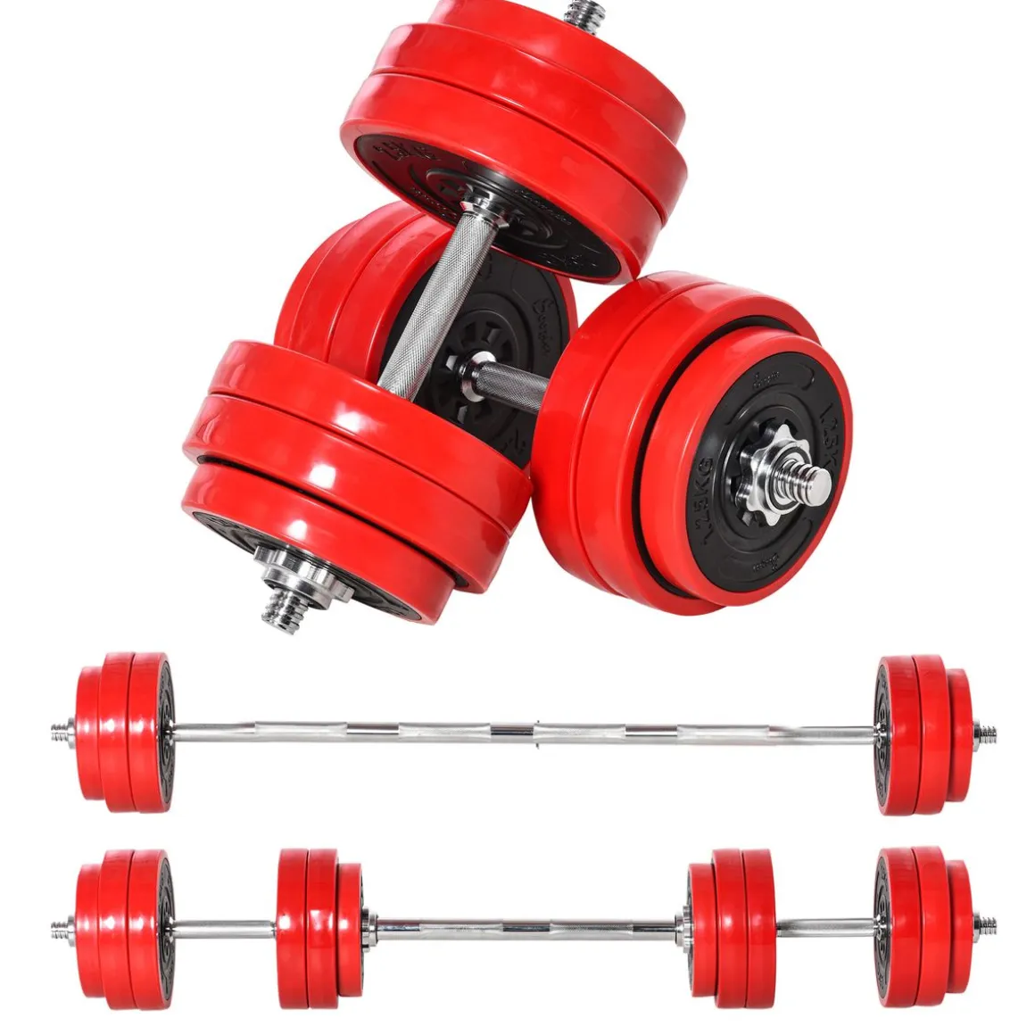 Set de mancuernas Homcom 12 discos + 2 barras + biela + 4 tuercas 30kg rojo