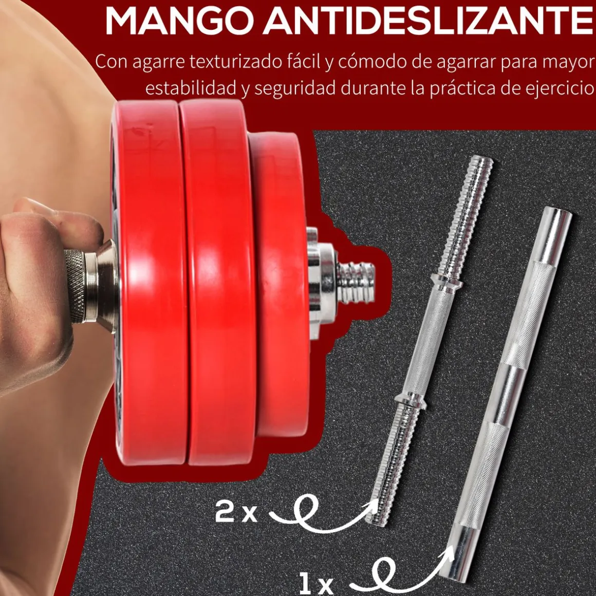 Set de mancuernas Homcom 12 discos + 2 barras + biela + 4 tuercas 30kg rojo