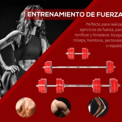 Set de mancuernas Homcom 12 discos + 2 barras + biela + 4 tuercas 30kg rojo