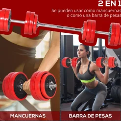 Set de mancuernas Homcom 12 discos + 2 barras + biela + 4 tuercas 30kg rojo