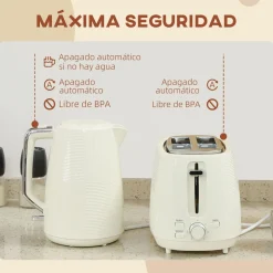 Set hervidor + tostador Homcom 2200W 1,7L 2 rebanadas crema