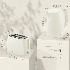 Set hervidor + tostador Homcom 2200W 1,7L 2 rebanadas crema