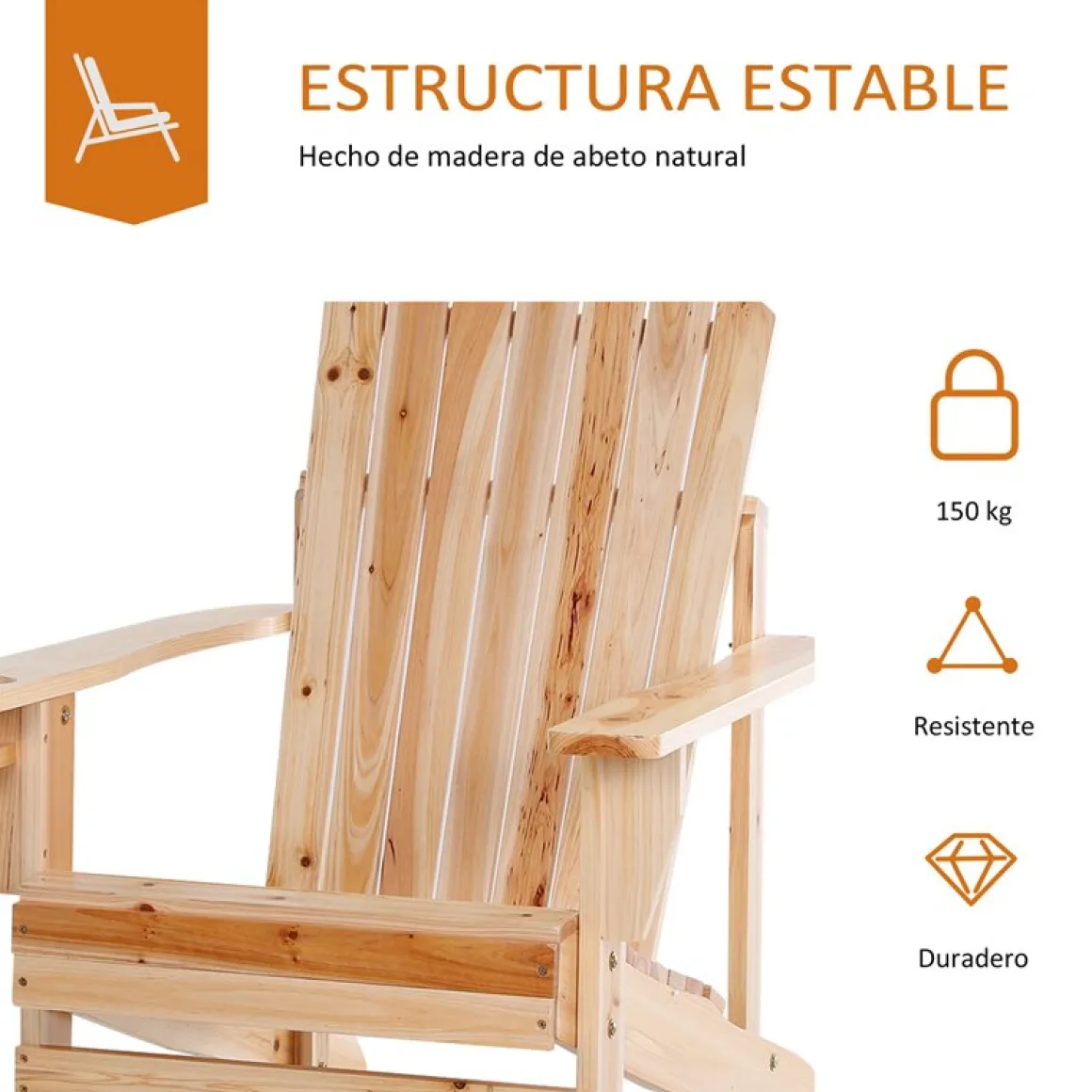 Silla Adirondack madera 93x72,5x97 cm