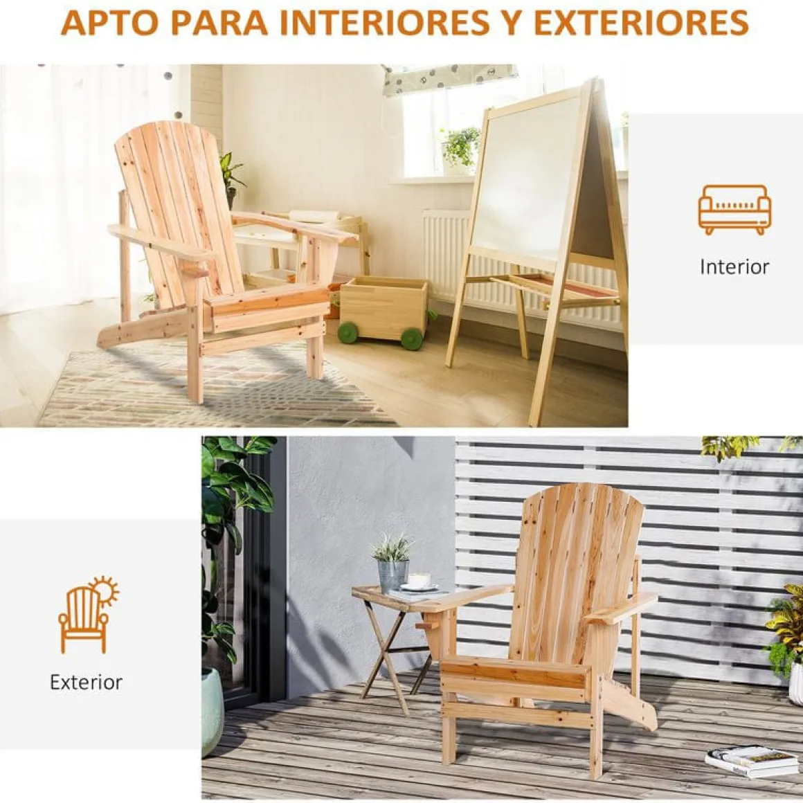 Silla Adirondack madera 93x72,5x97 cm