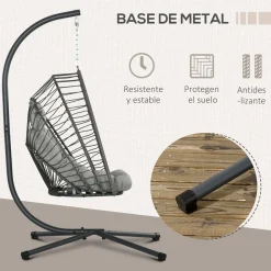Silla colgante Passia Outsunny 2 cojines gris oscuro 194x100x131 cm