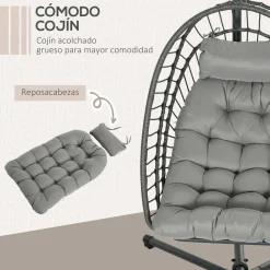 Silla colgante Passia Outsunny 2 cojines gris oscuro 194x100x131 cm