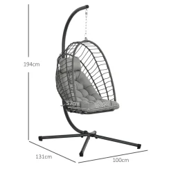 Silla colgante Passia Outsunny 2 cojines gris oscuro 194x100x131 cm