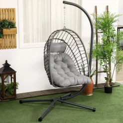 Silla colgante Passia Outsunny 2 cojines gris oscuro 194x100x131 cm
