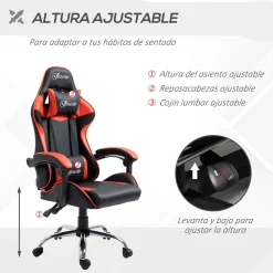 Silla Coyote gaming Vinsetto altura ajustable con cojín lumbar rojo 122-130x63x67 cm