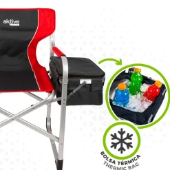 Silla de camping Aktive Camping con mesa y bolsa térmica negro/rojo 92,5x61x52 cm