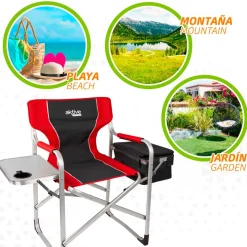 Silla de camping Aktive Camping con mesa y bolsa térmica negro/rojo 92,5x61x52 cm