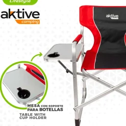 Silla de camping Aktive Camping con mesa y bolsa térmica negro/rojo 92,5x61x52 cm