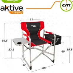 Silla de camping Aktive Camping con mesa y bolsa térmica negro/rojo 92,5x61x52 cm