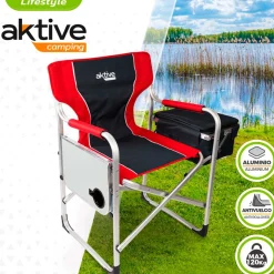 Silla de camping Aktive Camping con mesa y bolsa térmica negro/rojo 92,5x61x52 cm
