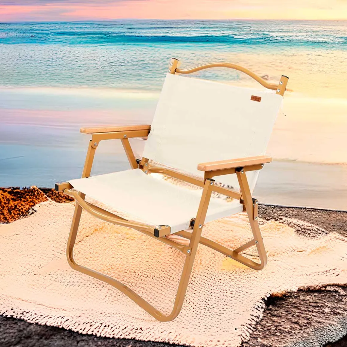 Silla de camping Aktive Camping plegable crema/ocre 62x41,5x47 cm