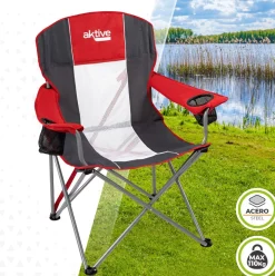 Silla de camping Aktive plegable rojo/gris