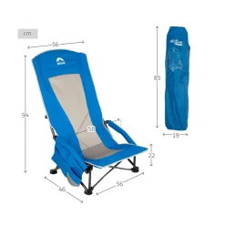 Silla de camping Aktive plegable + bolsillos laterales azul 95x55x45 cm