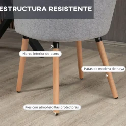 Silla de comedor Coimbra Homcom tapizada 72X57X56 cm