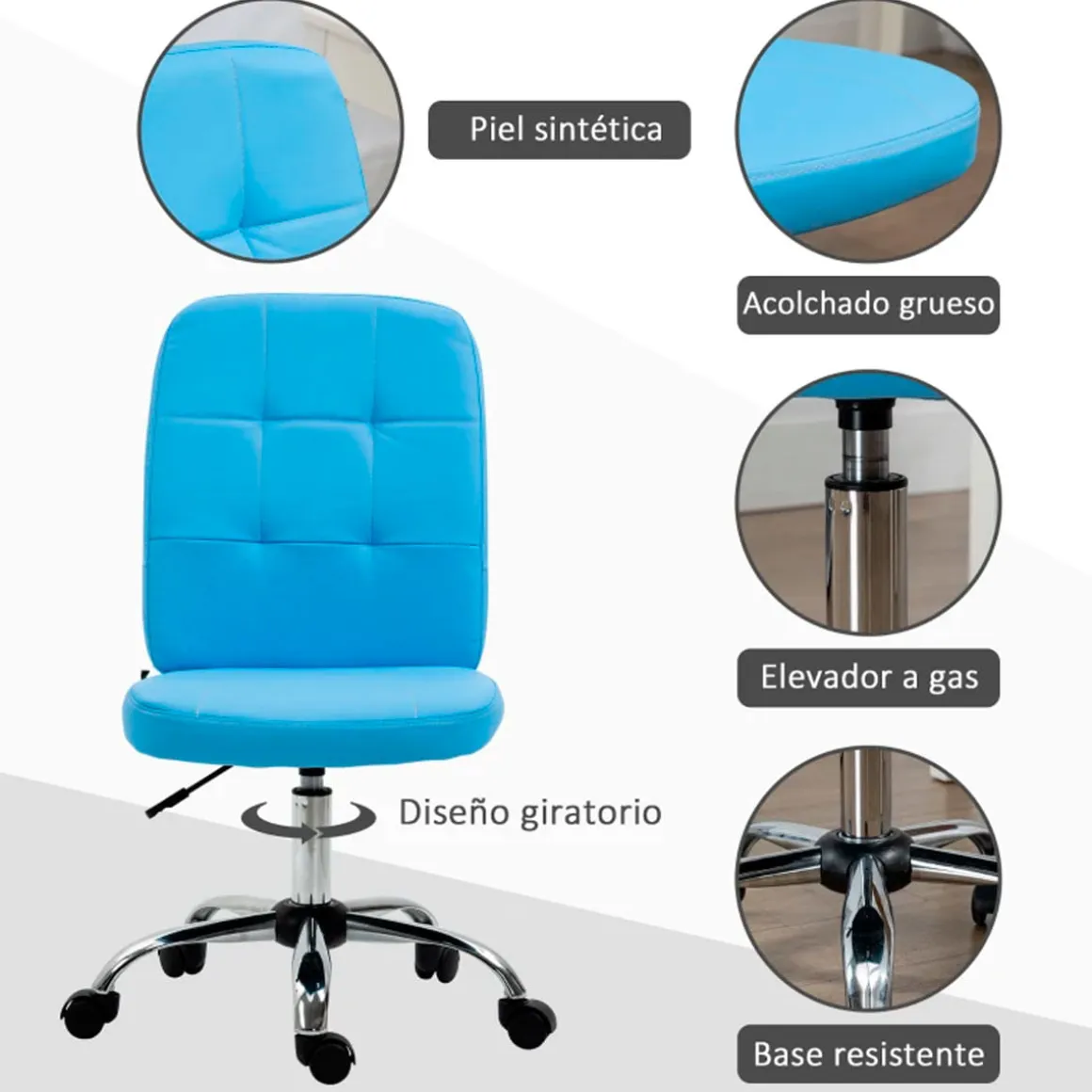 Silla de despacho Ocean Vinsetto símil piel altura regulable azul 90-100x45x59 cm