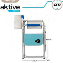 Silla de director XL Aktive plegable con mesa lateral azul/blanco 103x60x57 cm