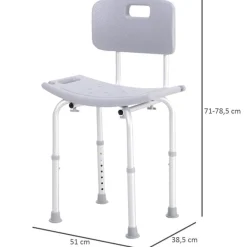 Silla de ducha antideslizante y regulable para baño WC 67,5-85,5 x 51 x 38,5 cm