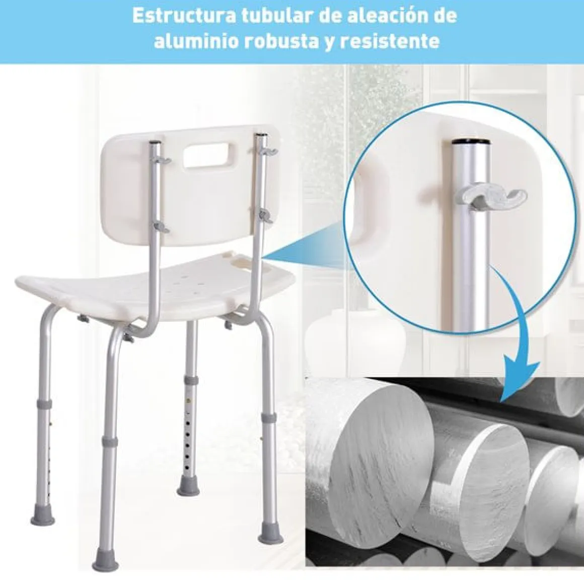 Silla de ducha ayuda baño regulable blanco
