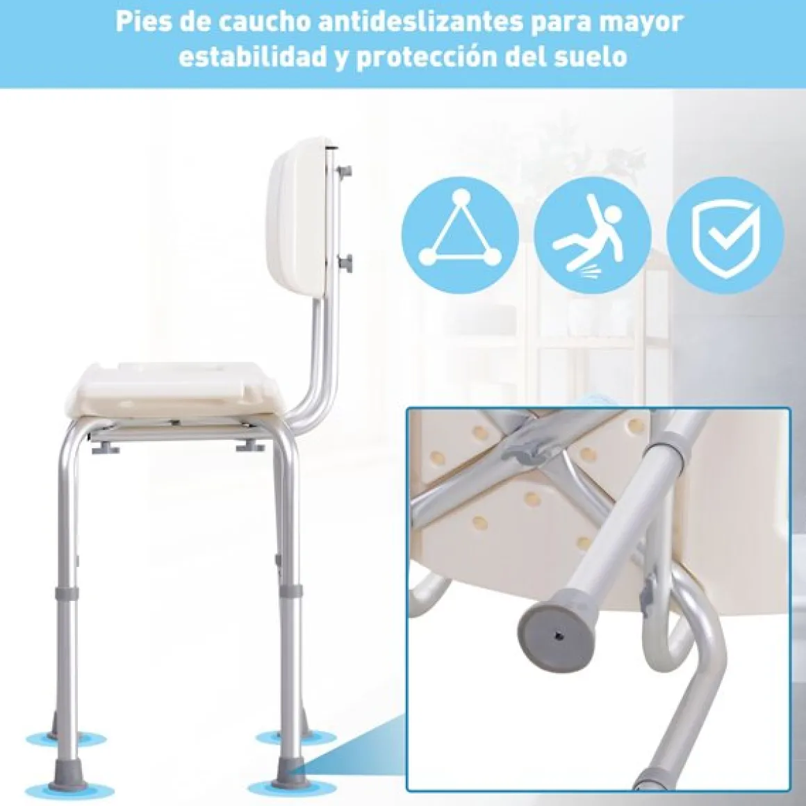 Silla de ducha ayuda baño regulable blanco