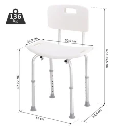 Silla de ducha ayuda baño regulable blanco