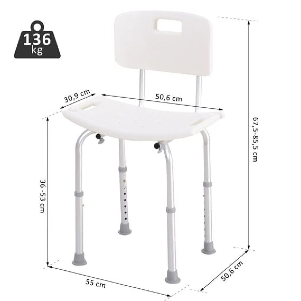 Silla de ducha ayuda baño regulable blanco