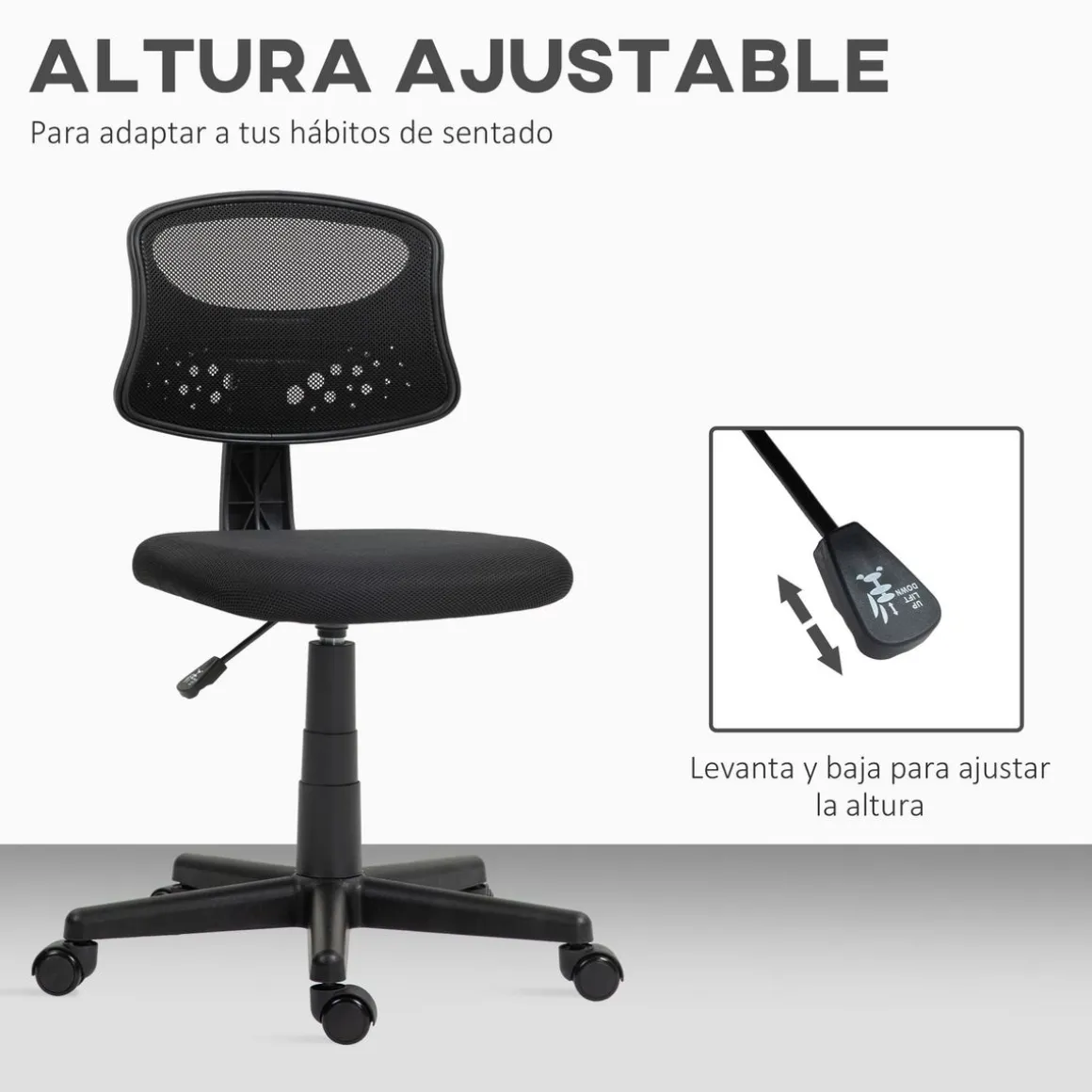 Silla de escritorio Arborea Homcom altura regulable 78-88x43x48 cm