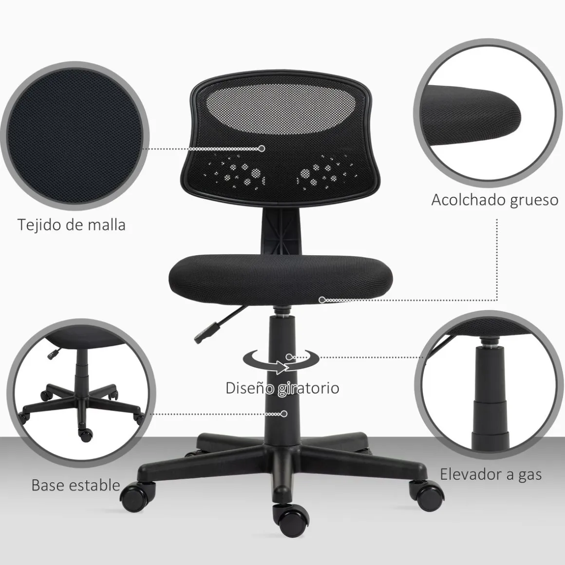 Silla de escritorio Arborea Homcom altura regulable 78-88x43x48 cm