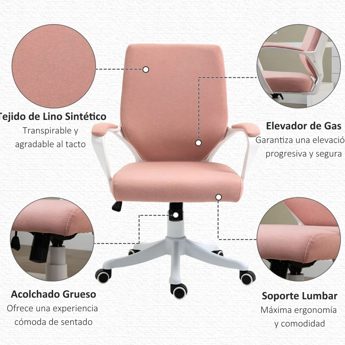 Silla de escritorio Bosque Vinsetto altura ajustable rosa 92-100x62x69 cm