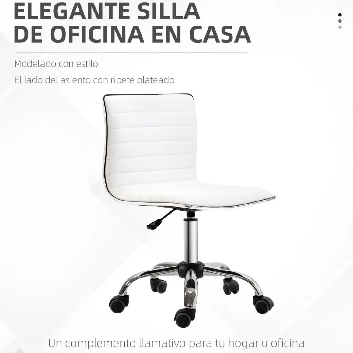 Silla de escritorio Elegance Homcom altura regulable blanco 78-90x48x52 cm