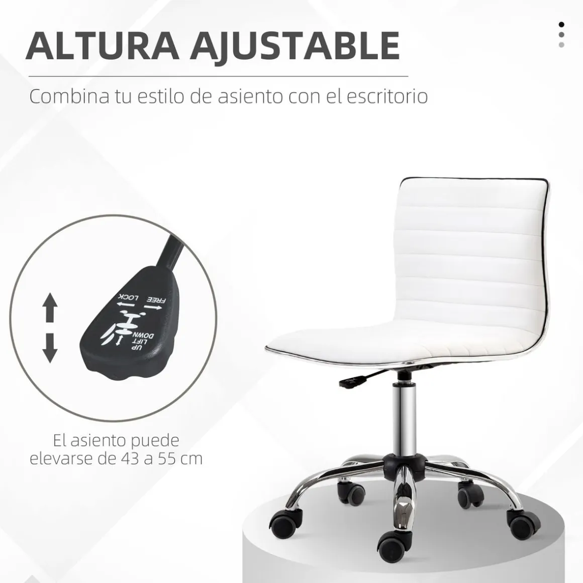Silla de escritorio Elegance Homcom altura regulable blanco 78-90x48x52 cm