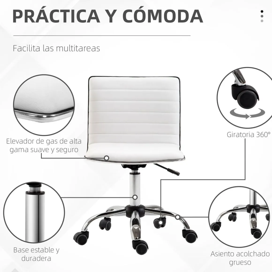 Silla de escritorio Elegance Homcom altura regulable blanco 78-90x48x52 cm