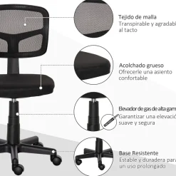 Silla de escritorio Ghel Vinsetto con altura regulable negro 77,5-89,5x43x48 cm