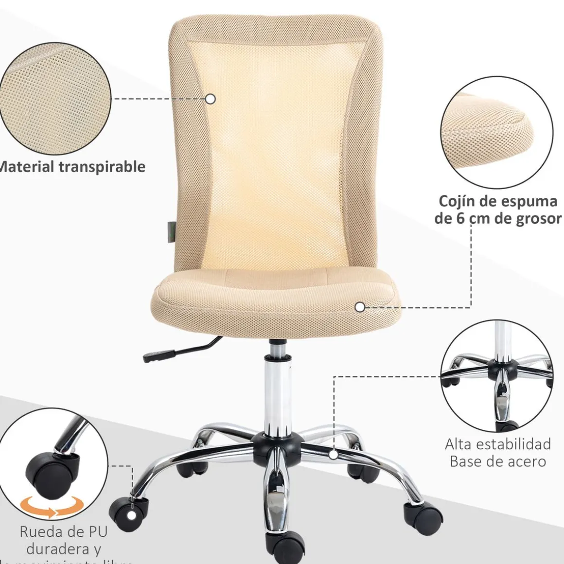 Silla de escritorio Licci Vinsetto giratoria 90-100x43x58 cm