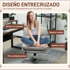 Silla de escritorio Pirineos Homcom basculante altura ajustable gris 84-94x65x65 cm