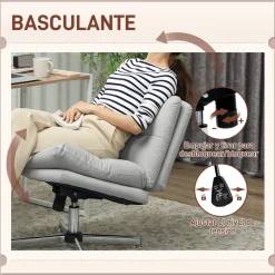 Silla de escritorio Pirineos Homcom basculante altura ajustable gris 84-94x65x65 cm