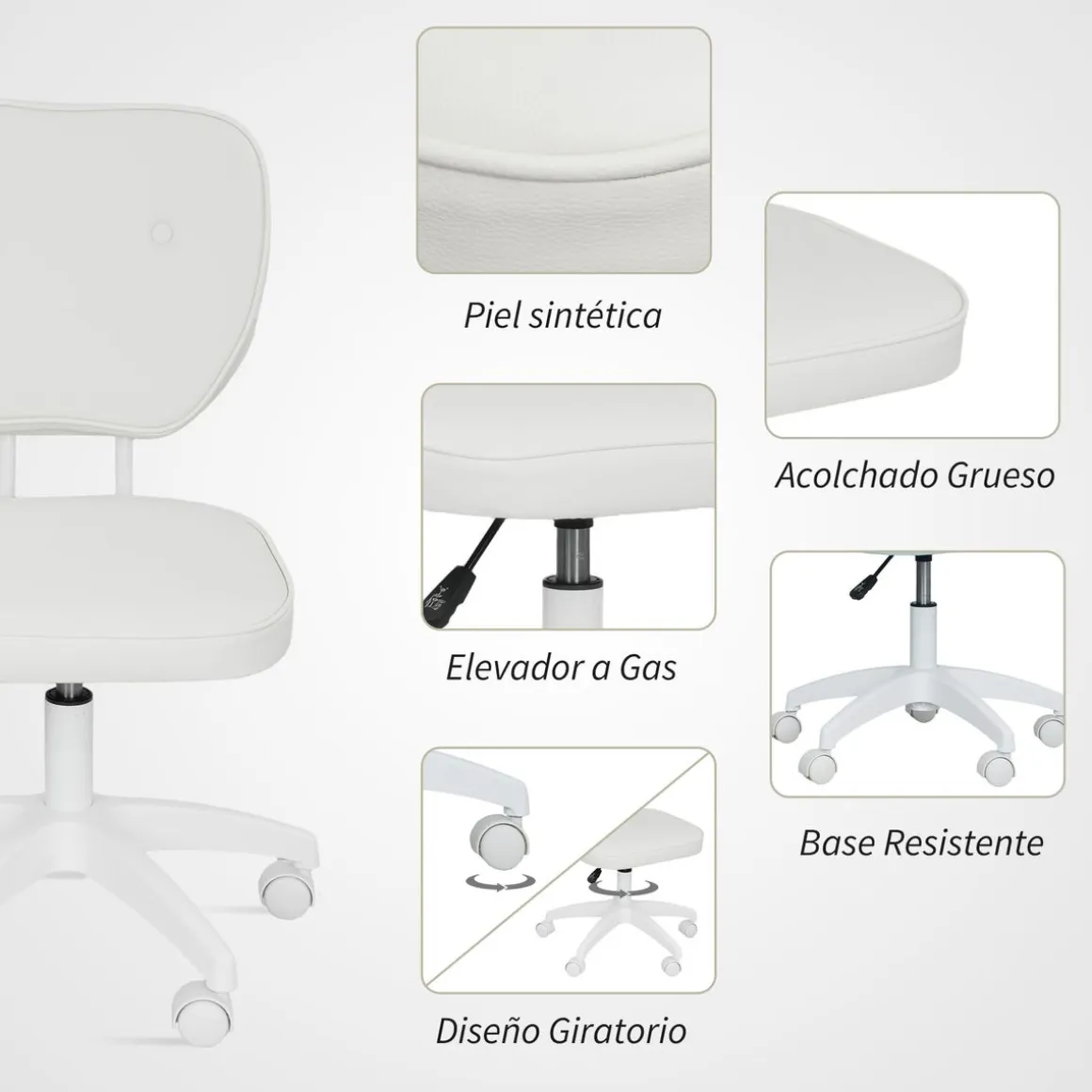 Silla de escritorio Valentín altura regulable blanco 82-92x46x59 cm